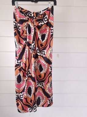 Zara Retro Geometric Medallion Print Knot Front Midi Skirt High Rise S​